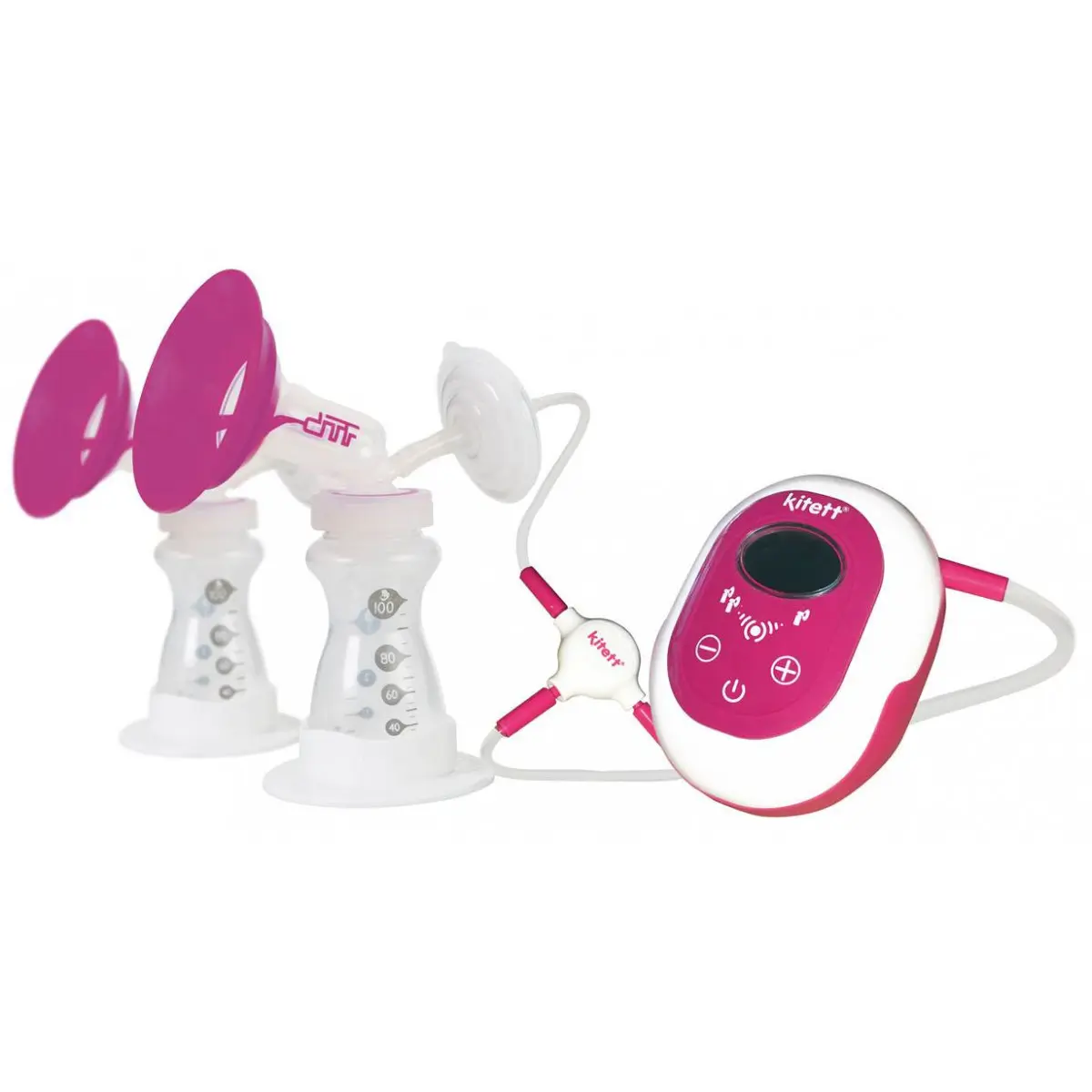 Photo du tire lait Kitette avec tubulure valve anti-reflux deux téterelles et deux biberons
